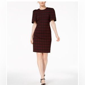 NEW Calvin Klein Dress Red Black Checked
Plaid Puff Sleeve Sheath.